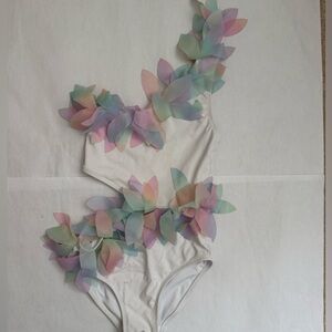 Stella Cove White Bathing suit  with Pastel Leaf Accents